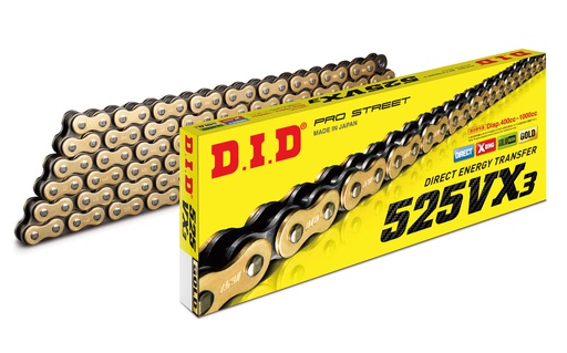 [DID-525VX3126GBZB] DID Chain 525 126L VX3 X-Ring ZB Rivet Gold/Black (Duplicate Product - DNU)